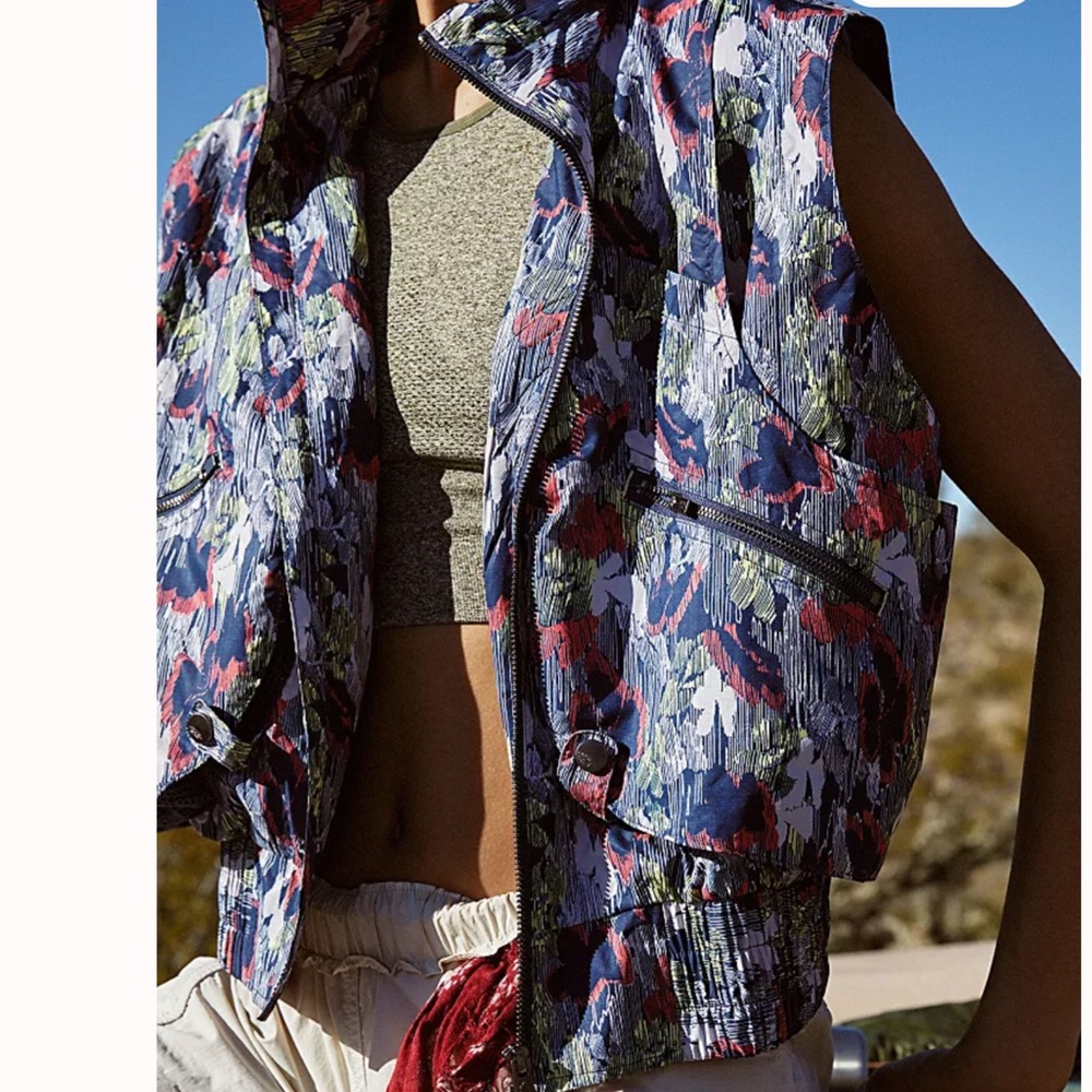 Free People Movement Off the Grid Printed Floral Full Zip Hood In Zipper Vest XS